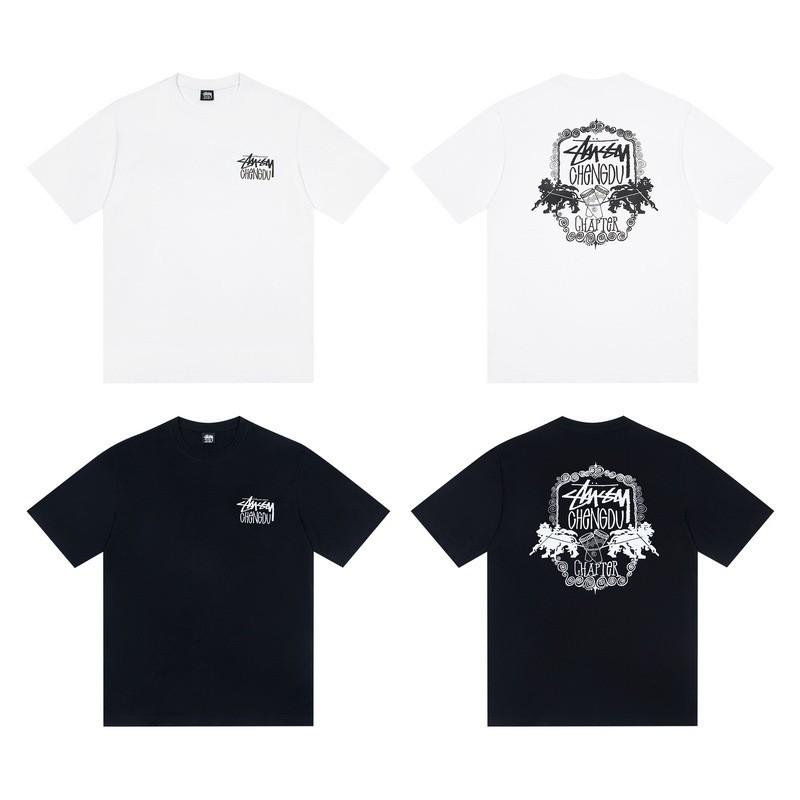 Stussy Nera 8 Classica Filigrana Stampa Lettere 2025 Unisex Streetwear Vestibilità Larga Maglietta in Cotone