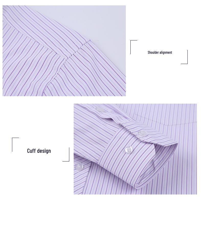 Men’s Striped Business Casual Long Sleeve Shirt, Iron-Free Slim Fit, Square Collar