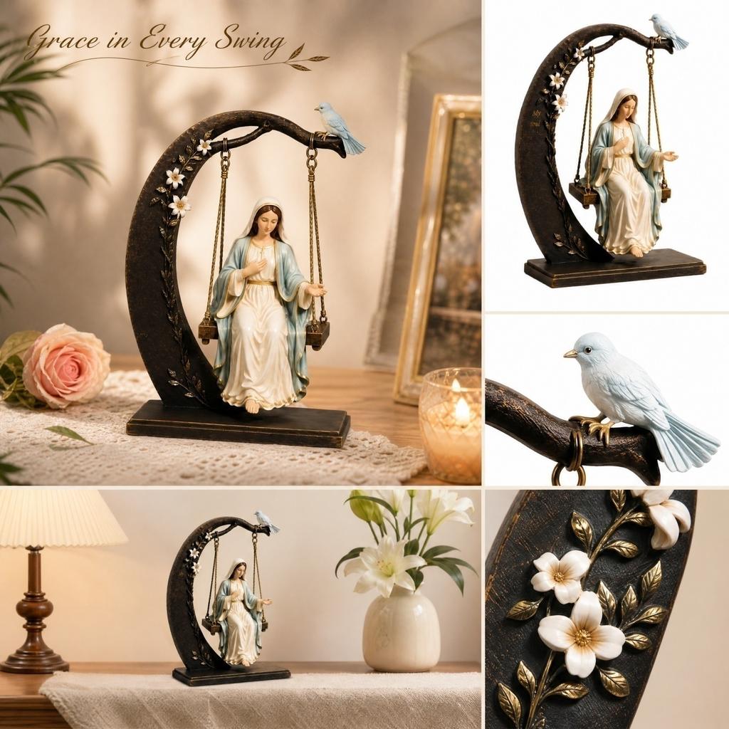 2D Flat Wooden Cradle Swing Sculpture Tabletop Decor for Home Shelf