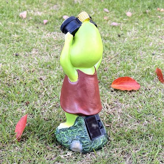 Solar Frog Statue Garden Frog Sculpture with Telescope Outdoor Frog Statue
