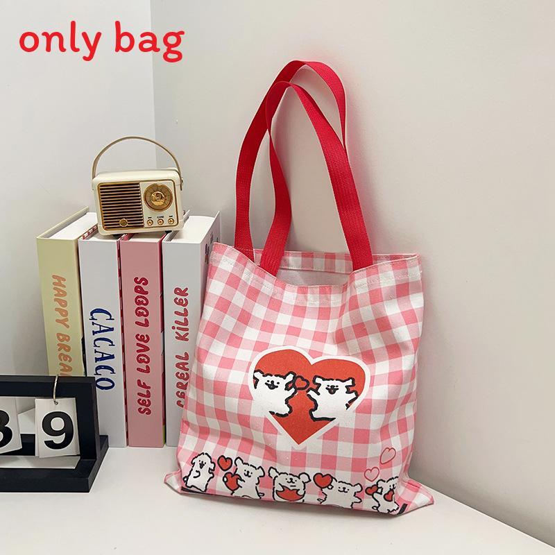 Cute Cat And Maltese Checkered Pattern Student Casual Canvas Bag For Student And Commuter
