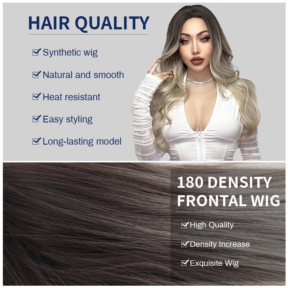 Blonde Body Wave Synthetic Wig for Woman Brown Ombre Blonde Long Curly Hair Cosplay Lolita Party Natural Heat Resistant Wigs