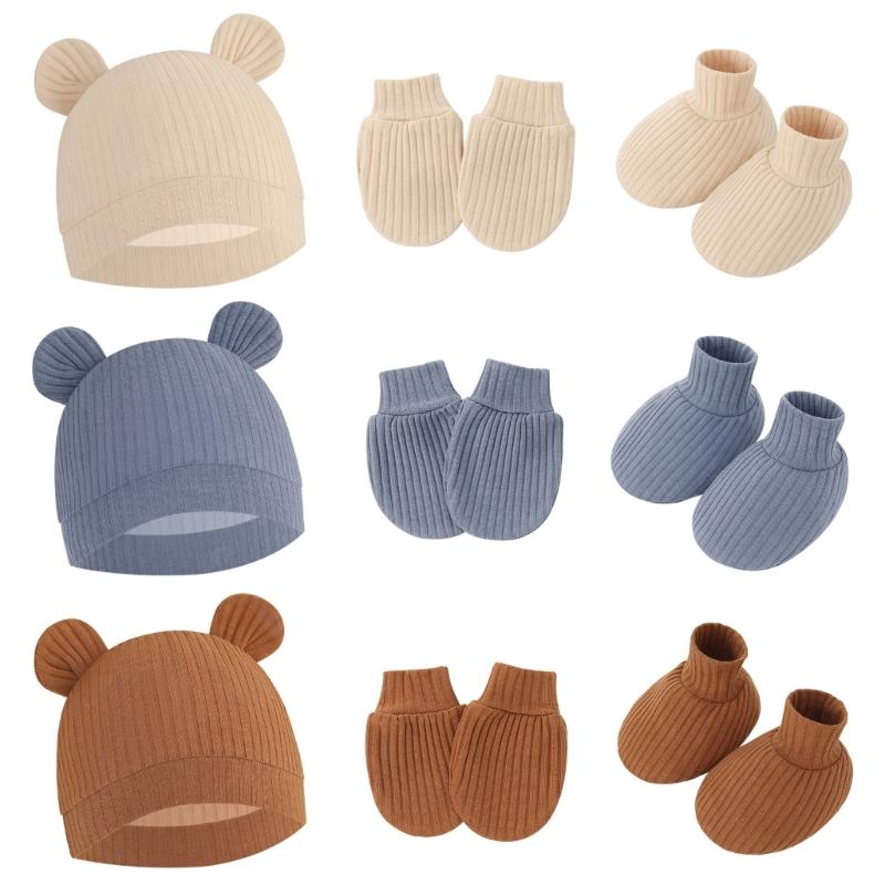 No Scratch Mittens Socks Nursery Hat Baby Mittens Cotton Gloves Hat Footwear Breathable Gloves for Boys Girls