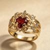 Nuovo Anello d'Oro con Zircone Rosso a Forma di Cuore Gioiello per Donne