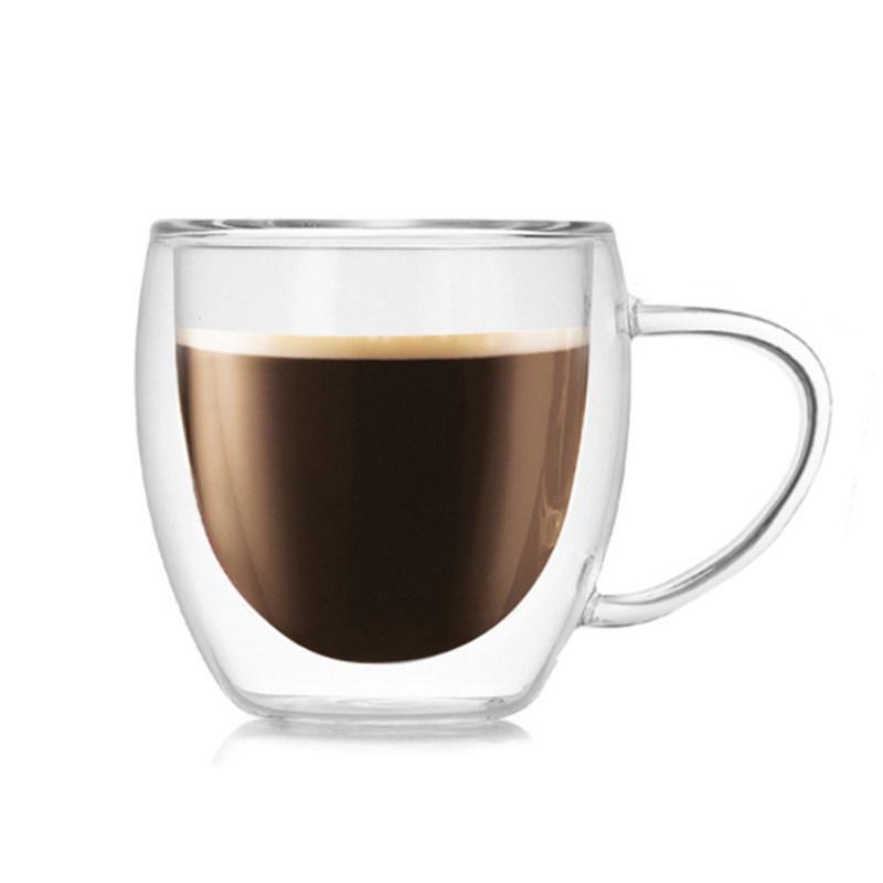 Eiförmige doppelwandige Glas-Kaffeetasse mit Henkel - Hitzebeständig & Ideal für den Heimgebrauch