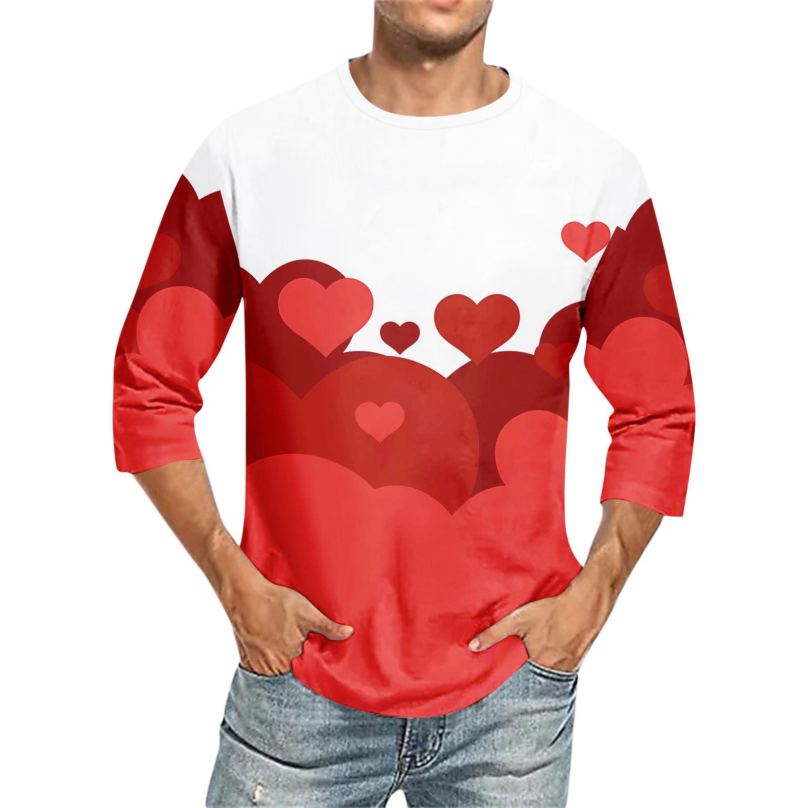 

Мужская футболка с круглым вырезом и рукавом семь четвертей, мужская повседневная свободная футболка с рукавом семь четвертей M винный