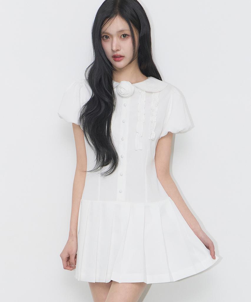 Iligo Rose Pleated Mini Dress White