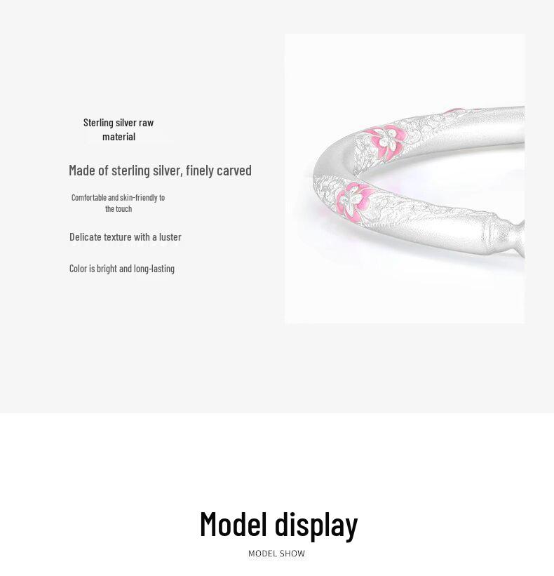 Sterling Silver 9999 Enamel Gourd Flower Twisted Bangle for Women - New Chinese National Style Bracelet