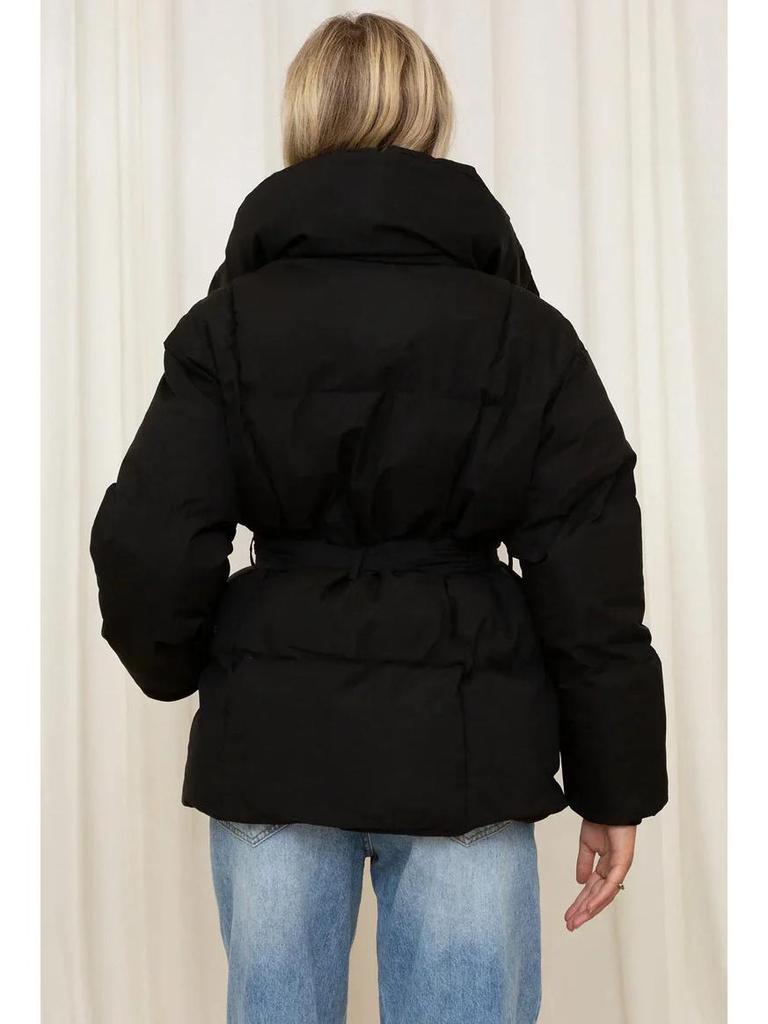 2025 Women's Waist-Slimming Long-Sleeve Tie-Waist Loose Solid Color Autumn/Winter Cotton-Padded Coat