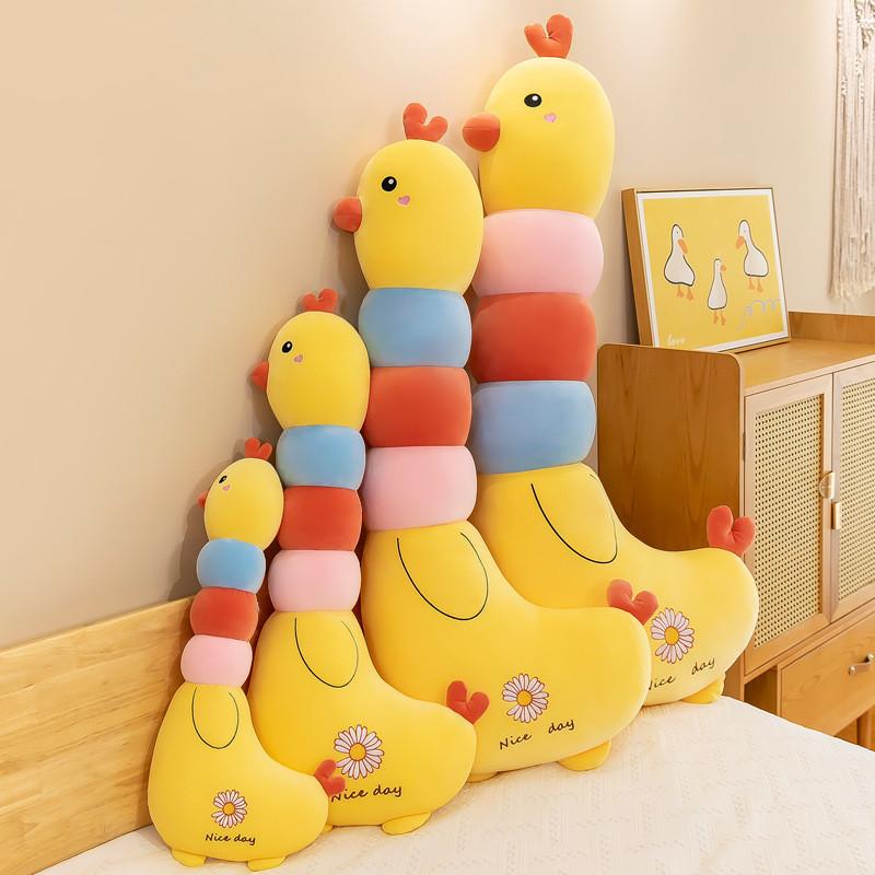 Adorable Yellow Chicken Plush Toy Rainbow Design Perfect Cuddly Pillow Gift