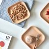 4Pcs Small Square Wooden Plates Snack Dessert Plate Appetizer Serving Tray Mini Food Plate Serving Dishes Wood Coaster Tableware