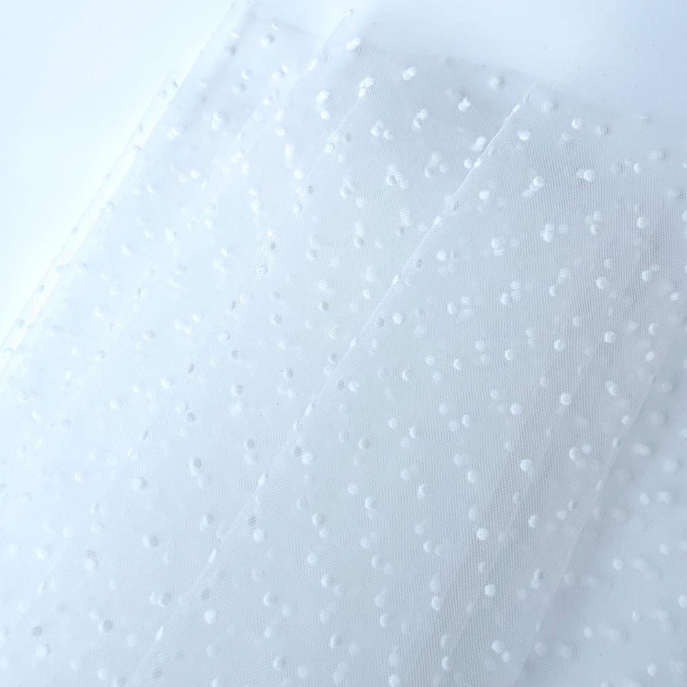 Flocked Polka Dot Tulle Fabric White & Khaki Polyester Stretch 155cm Width for Puff Skirt Clothes Sewing DIY Wedding Decoration