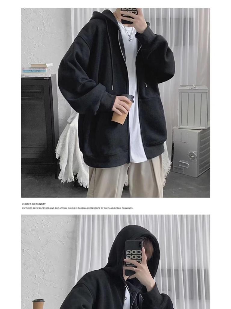 Herren Übergröße Fleecegefütterter Reißverschluss-Hoodie für Herbst und Winter