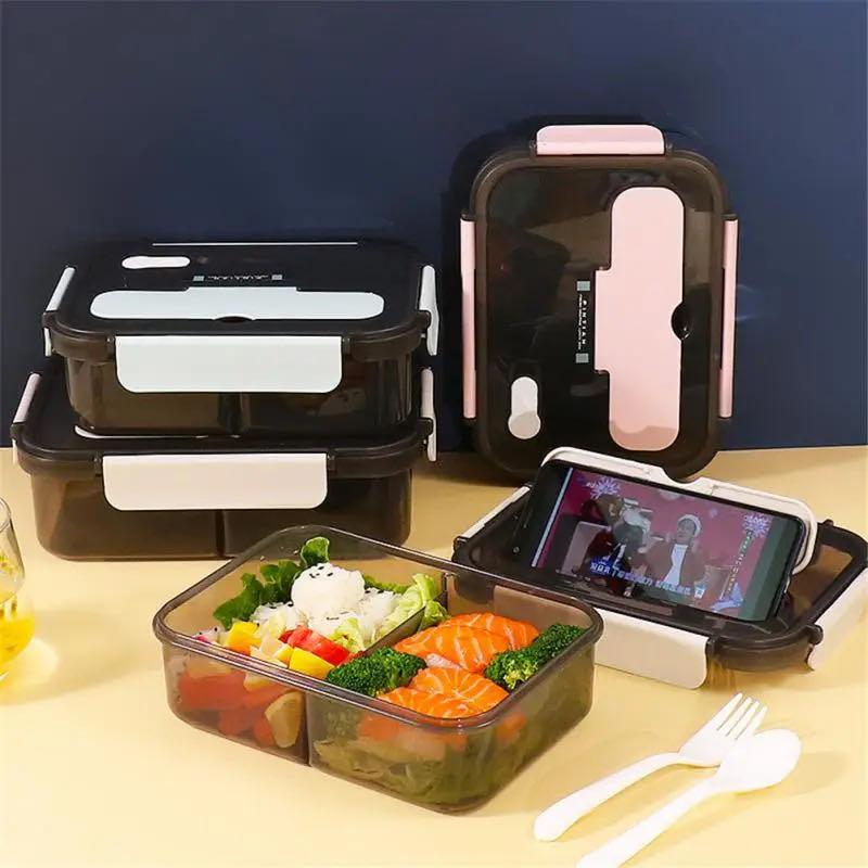 1500ML Lunch Box Food Storage Box 3 Grids Student Office Worker Microwave Bento Box Outdoor Picnic Container With Fork Spoon