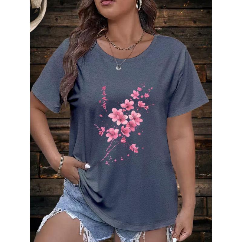 

Flower print European and American large size fashionable round neck short-sleeved T-shirt 8XL