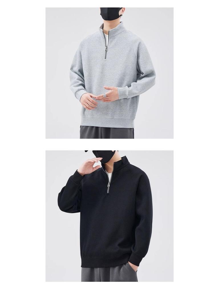 Men's Trendy Half-Zip Stand Collar Hoodie - Spring/Autumn Loose Fit Pullover