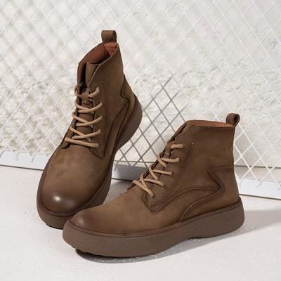 Leather Martin Boots Men's Autumn and Winter New Short Boots British Retro Velvet Warm Platform Men's Shoes