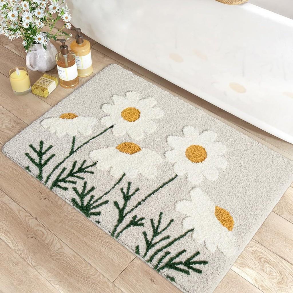 Sweet Flower Pattern Plush Absorbent Floor Mat Carpet For Home