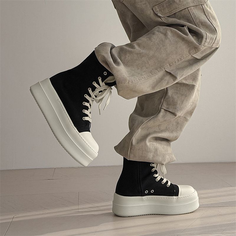 Versatile Martin Boots Men's Street Canvas Shoes Lace-up Trendy Big Head Platform Short Boots Men's Heightening Style High-top Shoes