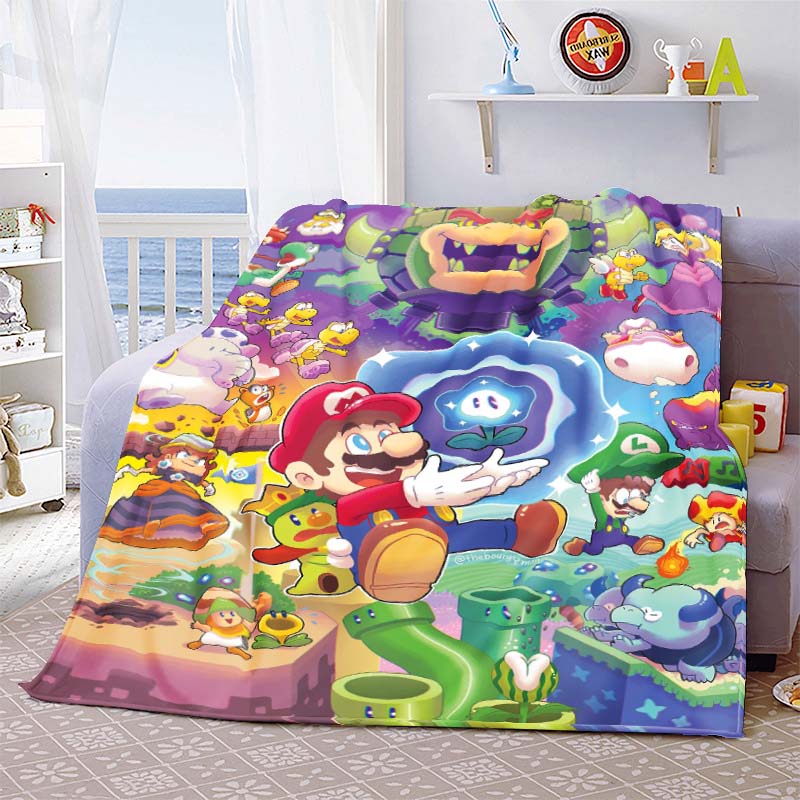 Super Mario Printed Flannel Blanket Soft Polyester Lightweight Throw Blanket for Bed Sofa Couch Home Decor -QJY
