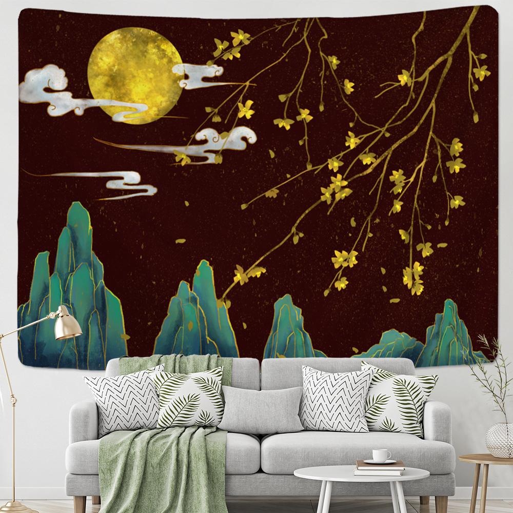 Jeřábový olej v čínském stylu Tapiserie Nástěnné závěsy Bohémský styl Hippie Estetika Pokoj Umělec Domácí Dekor