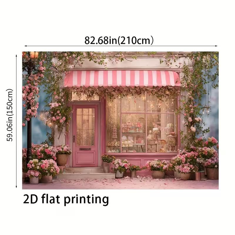 2D Sweet Pink Bakery Backdrop Floral Shop Birthday Party Photo Booth Background
