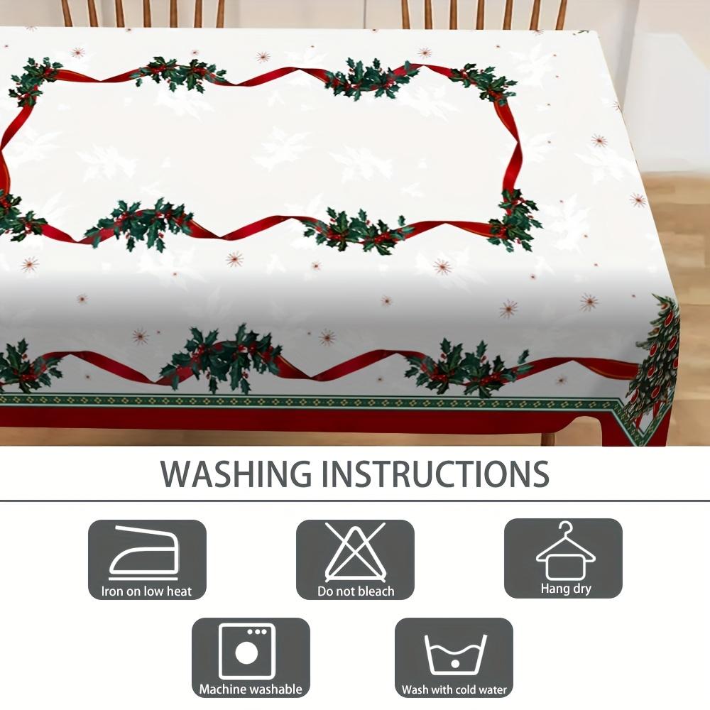 Christmas Tree Holly Printed Tablecloth for Table Decor Winter Xmas Holiday Kitchen Dining Table Cloth Christmas Decorations