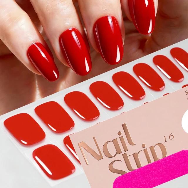 16Tips Semi-Cured Gel Nail Sticker Pure Color UV/LED Lamp Gel Nail Polish Wraps Long-Lasting Nail Strips Patch Nail Decoration