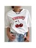 Summer Wounisex's Cherry Print Casual Fashion White Versatile Loose Round Neck T-Shirt