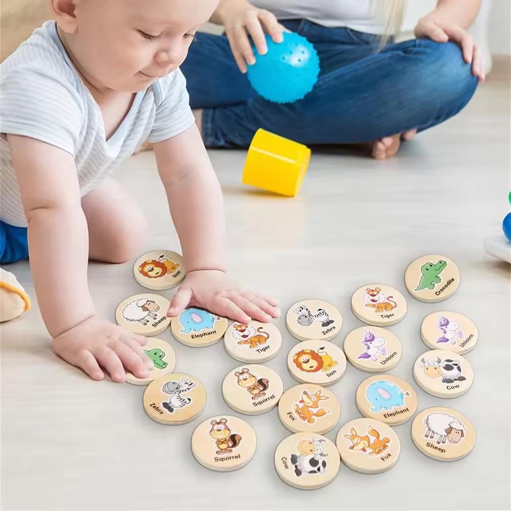 Children Educational Wooden Memory Game Animal Fruits Cognitive Baby Memory Chess Toy Kids Focus Training Wooden Educational Toy