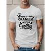 European sizes 1pc First Time Grandpa Men'S T-Shirt, Casual Round Neck, Cotton Knit Tee with Geometric Print, Regular Fit, Stretchy Fabric