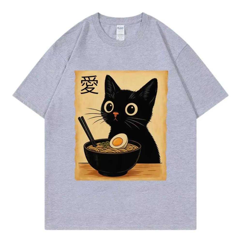 Funny Cat Ramen Graphic T Shirt Men's Women Clothing High Quality Fashion T-shirts Summer Casual Short Sleeve T Shirt Streetwear