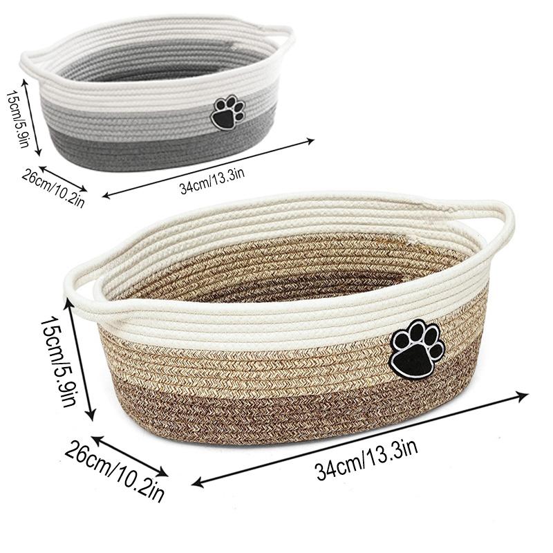 Pet Toy Storage Basket with Handle. Handmade Weaving with Dog Paw Prints. Can Also Store Children's Toys and Miscellaneous Items