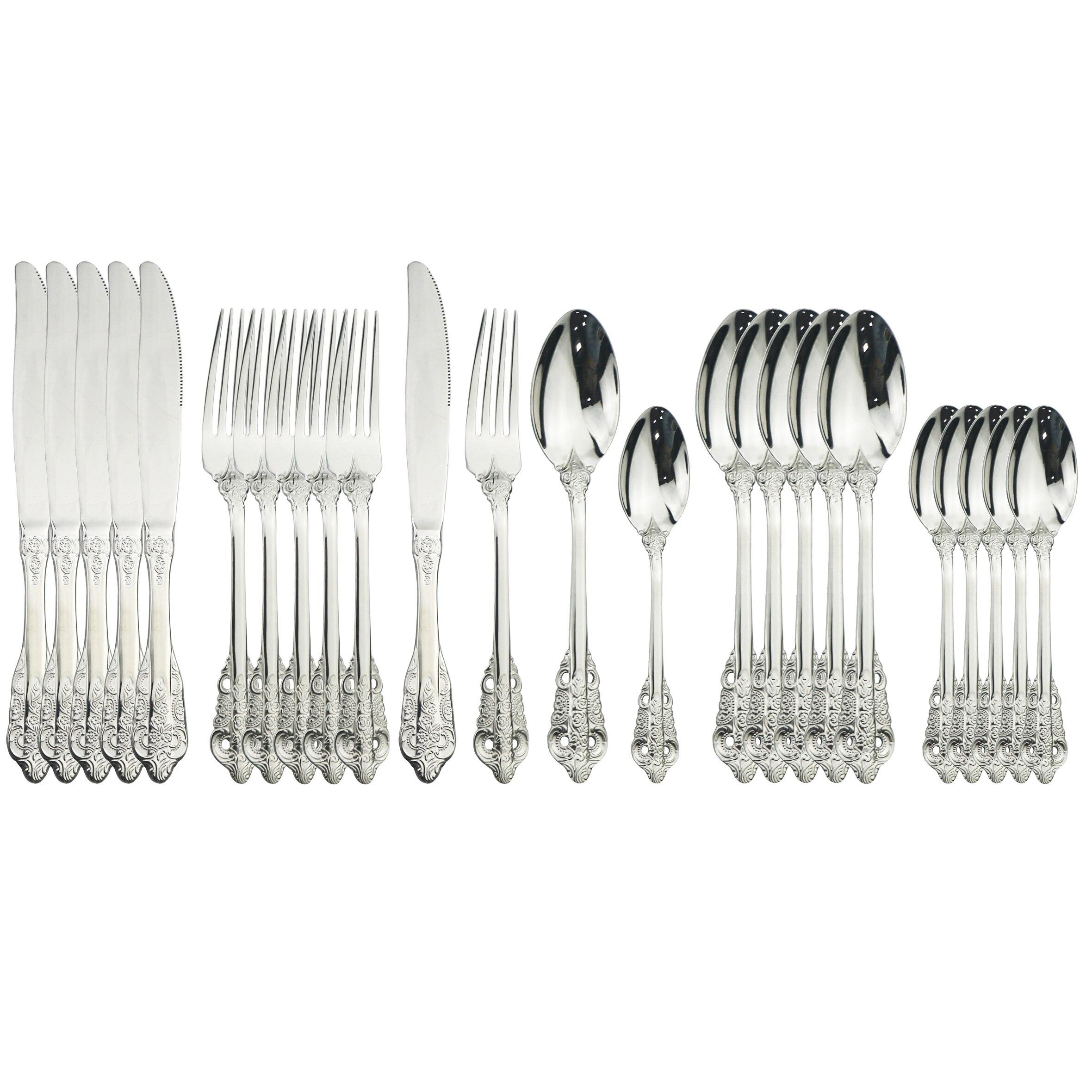 

Роскошный набор столовой посуды из нержавеющей стали 18/10, ножи, вилка, чайные ложки, набор столовых приборов, 24 шт., столовые приборы, набор столовых приборов в западном стиле, кухонный ужин, столовое серебро серебряный