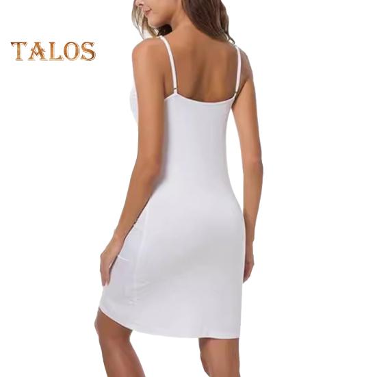 Dámská noční košile s výstřihem do V, bez rukávů, jednobarevná, špagetový pásek Slim fit střih do A Domácí oblečení Šaty na ramínka Šaty na spaní