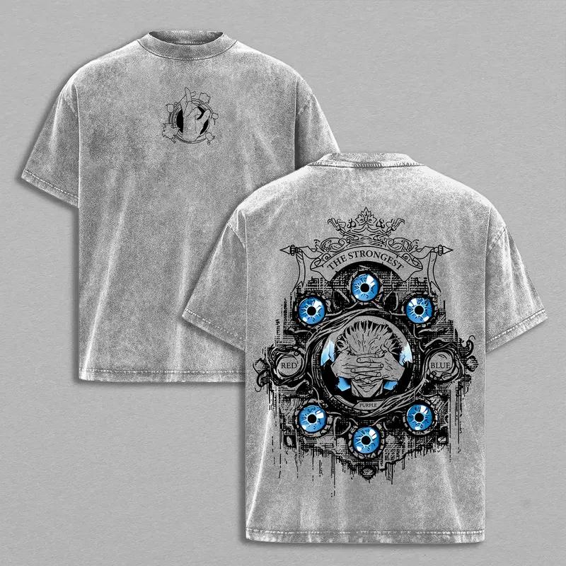 

Gojo Satoru Print T-shirt Anime Jujutsu Kaisen Clothing Men Women Short Sleeve Tshirts Retro Washed T Shirt Harajuku Cotton Tops XXL серый