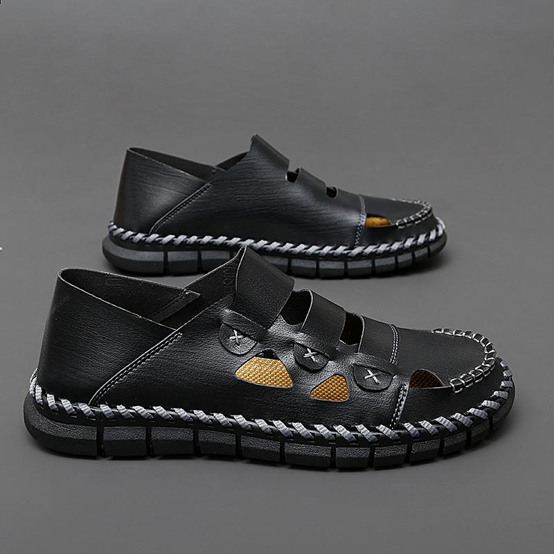 Casual Summer Men Sneakers Fashion Man Sandals Cozy Hollow Out Flats Non-slip Cool Shoes Soft Leather Sandaly Breathable Slip-On