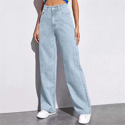 Solid Color High Waist Straight Leg Women's Jeans