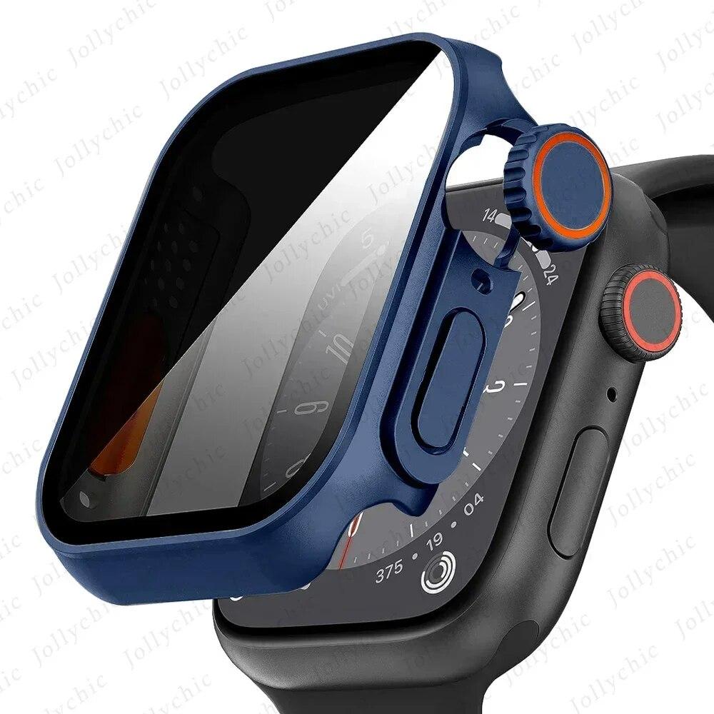 

Металлическое стекло+Чехол для Apple Watch 9 8 7 6 5 4 Серии Защитная пленка для экрана Изменить на Ultra i watch 45мм 44 41 40мм Защита конфиденциальности series 789 41mm синий