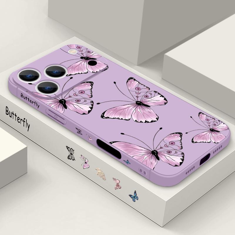 Wrist Strap Lanyard TPU Phone Case For iPhone 17 16 15 Pro Max 13 14 Pro Max 17e 16e 11 Purple Butterfly Soft Silicone Cover