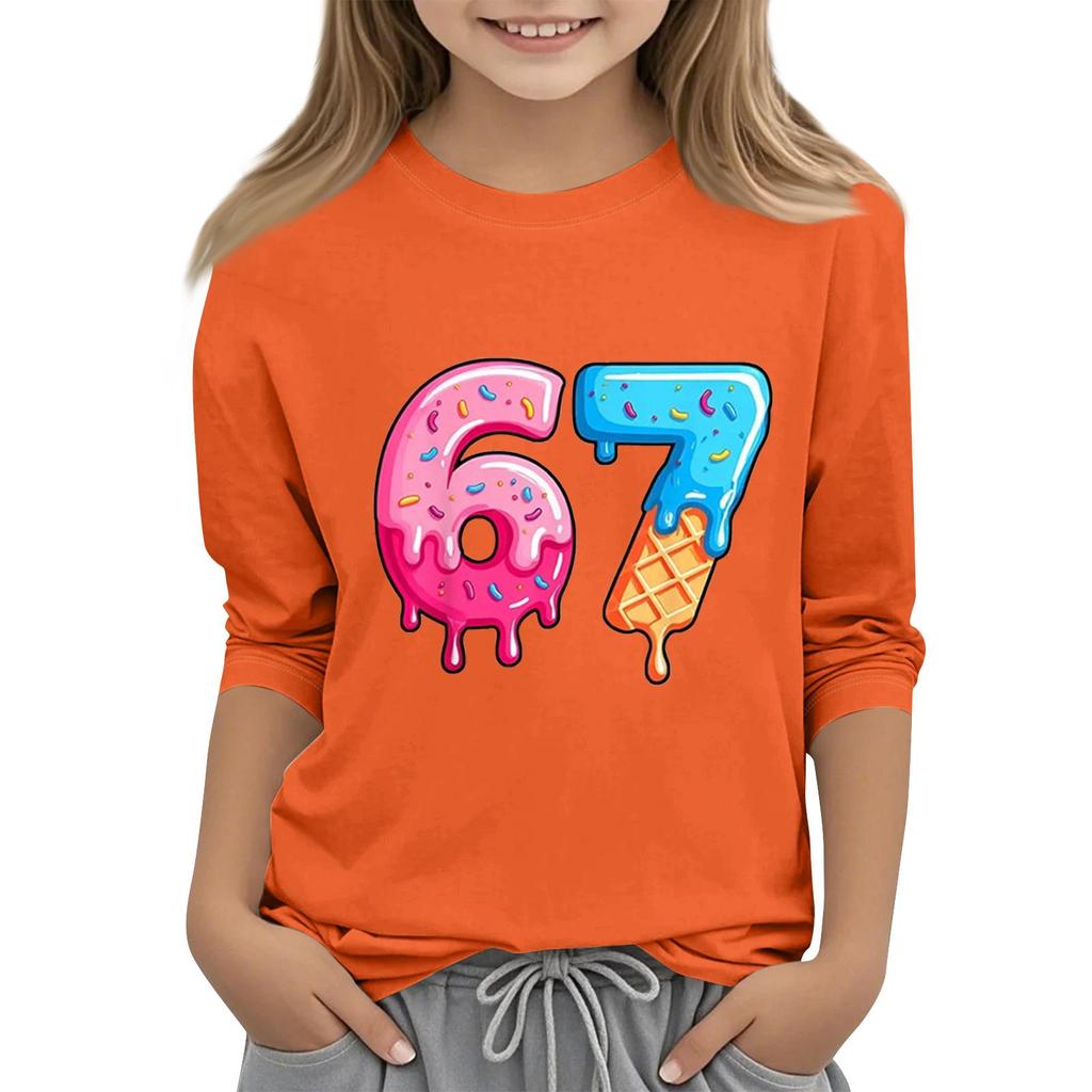 Moda dziecięca Koszulka z rękawem trzy czwarte z okrągłym dekoltem z nadrukiem Casualowa