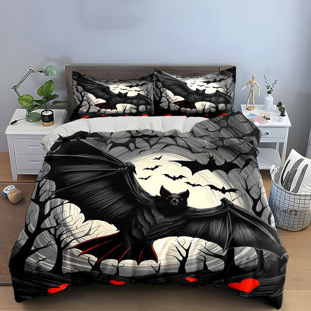 Gothic Bat-Themed Three-Piece Set Kid'S And Adults' Bedroom Decor, Exquisite Three-Piece Bedding Set Gift