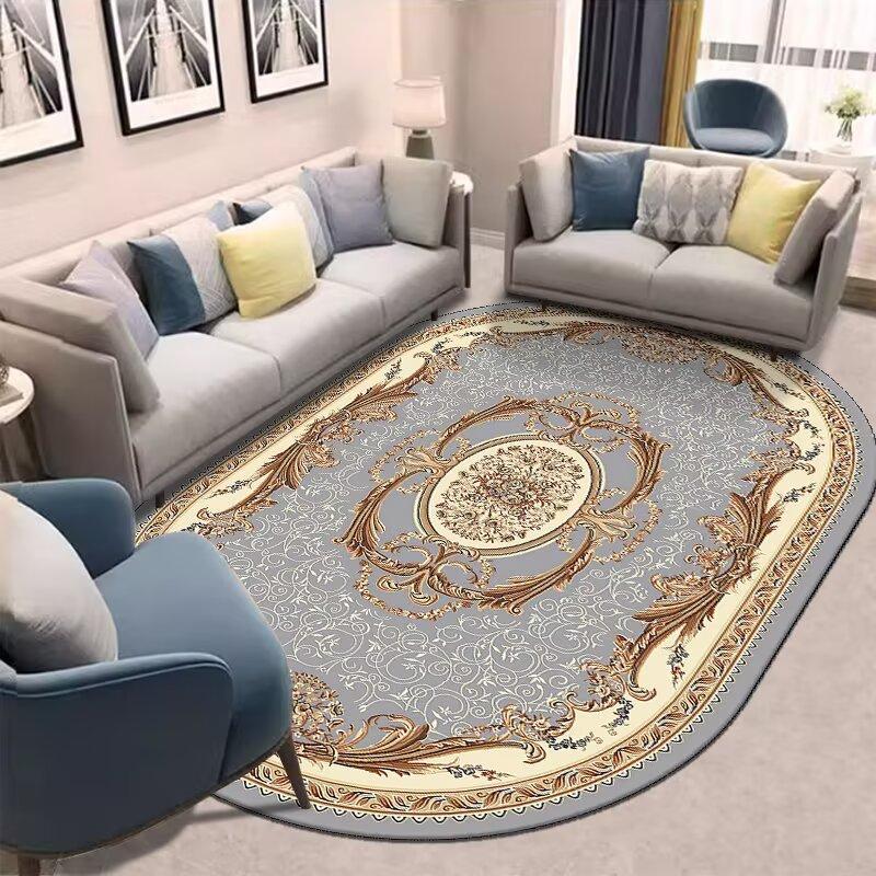 Golden Oval Carpet for Living Room Persian Luxury Decoration Bedroom Easy Clean Plush Rug Lounge Cloakroom Antiskid Soft Mats