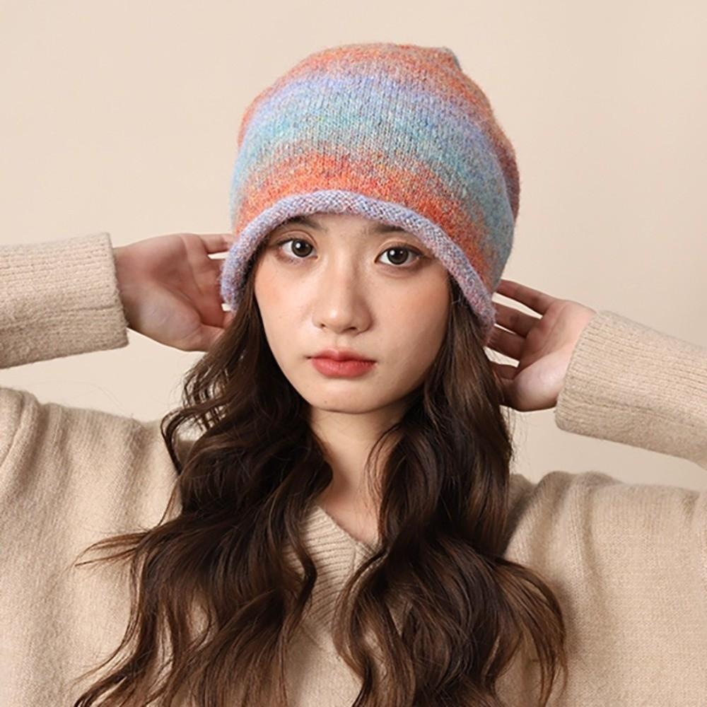 Large Size Beanies Skullies Gradient Color Drawstring Slouch Hat Fashion Bonnet Hat