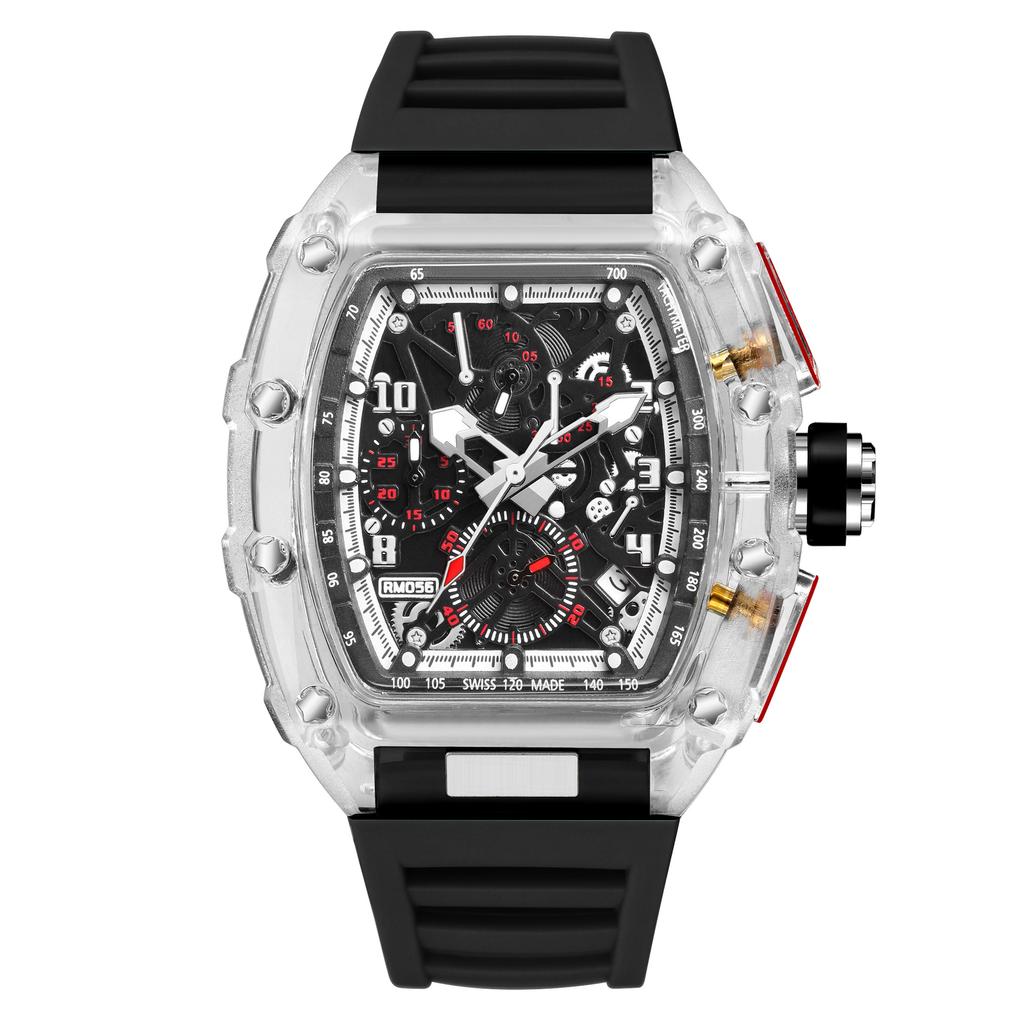 Przezroczysty zegarek niemachaniczny w kształcie tonneau