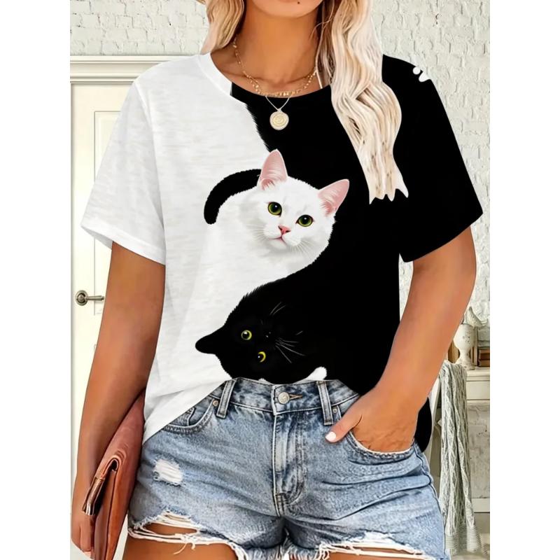Fashion Women's Crew Neck Short Sleeve 3D Casual Color Printing Casual Short Sleeve Crew Neck T-Shirt