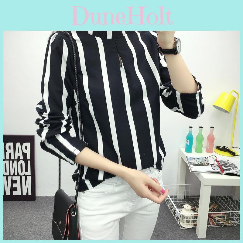 Elegant Women Long Sleeve O-neck Stripe Blouse With Premium Quality Fabric And Timeless Design