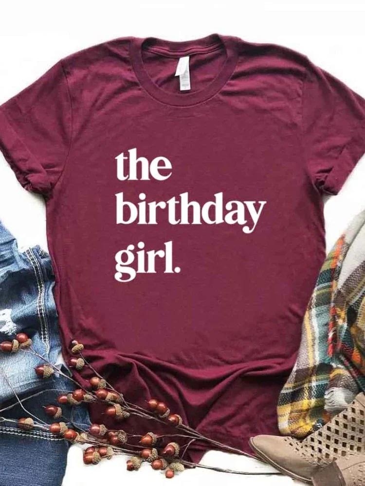 

Футболка с принтом для девочек на день рождения, женская футболка с коротким рукавом и круглым вырезом, свободная женская футболка, женская модная футболка, топы, Camisetas Mujer XXXL кларет