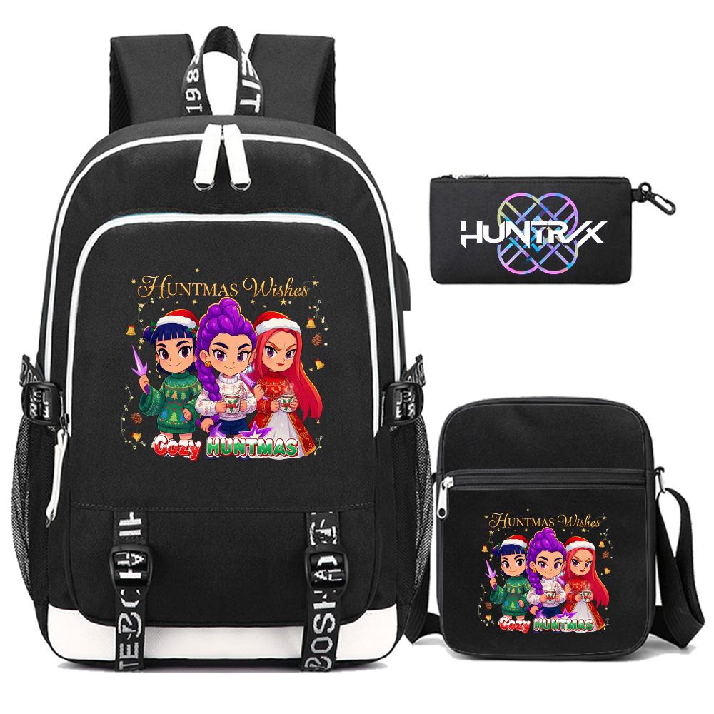 3Pcs/set Anime Kpop Demon Hunters Printed Backpack with Shoulder Bag Pencil Case for Teenager Girl Boy Bookbag Large Capacity Waterproof Travel Bag