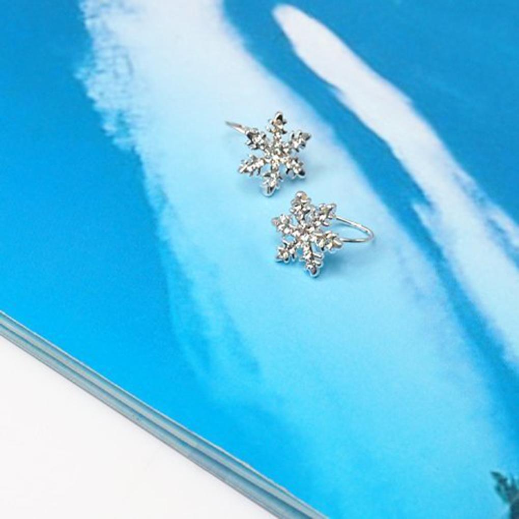 Women Shiny Rhinestone Little Snowflake Style Painless U Shape Invisible Ear Clip Students